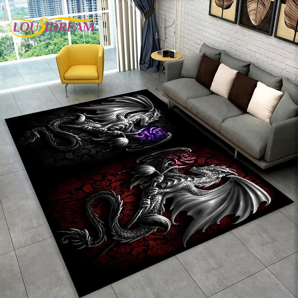 Cartoon Dragon Pattern Area Rug Large,Carpet Rug for Living Room Bedroom Sofa Doormat Kitchen Decor,Kids Play Non-slip Floor Mat