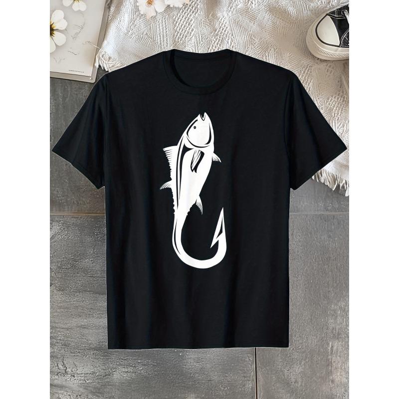 European Size Men's & Women's Deep Sea Tuna Fisherman T-Shirt - 100% Cotton Casual Round Neck Tee with Tuna Fishing Hook & Fish Hot Transfer Print