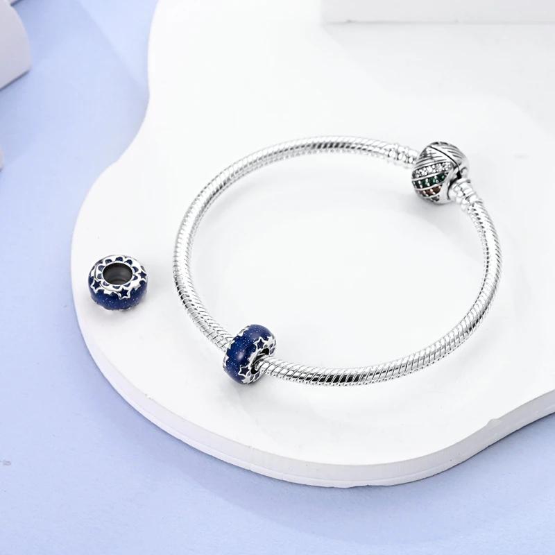 Charms Copper Plated Blue Starry Night Luminous Star Beads Fit Original Bracelet Beads Women Jewellery Making Diy