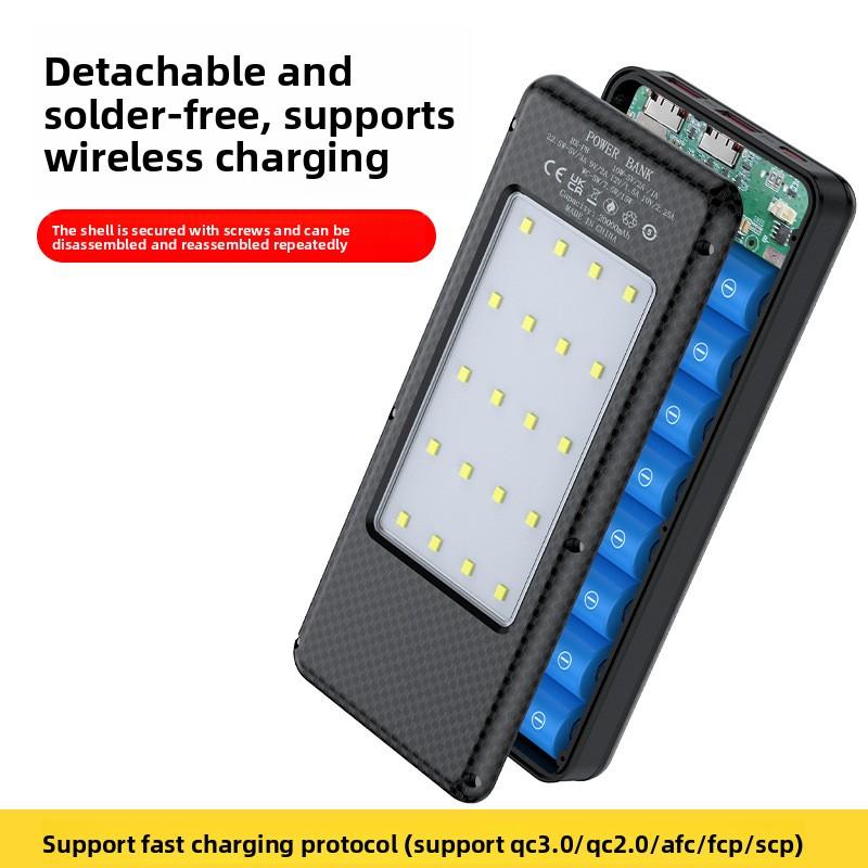 8x18650 Akku Ladegehäuse Digitalanzeige DIY Dual-USB Typ-C Box 22,5W Schnellladung 15W Kabellose Ladung Power Case