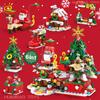 6in1 Christmas Tree Santa Claus Snowhouse Model Building Block DIY Elk Snowman Train Bricks Ornament Toys Adult Gift