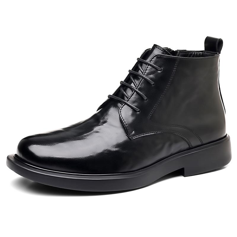 Autumn Winter Black Leather Boots Men High Top Fashion Casual Ankle Boots Male New Lace Designer Round Head Platform Shoes Man