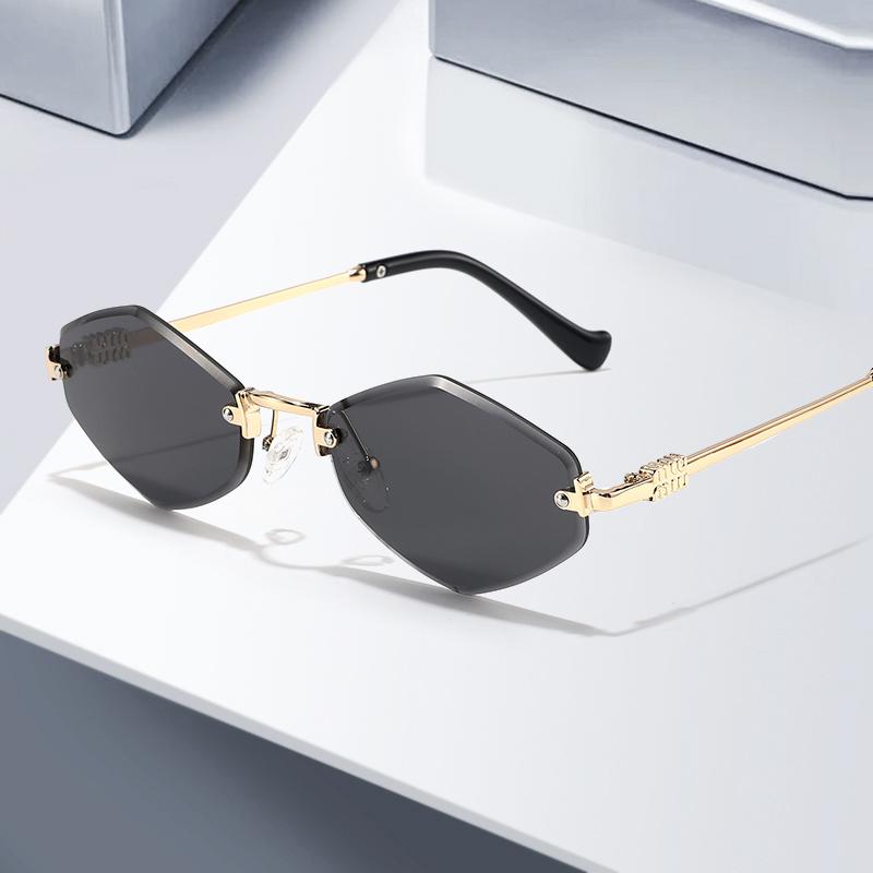 Rimless Irregular Diamond Shape Metal Sunglasses Women Men Retro Fashion Luxury Brand Sun Glasses Beach Lady Man Glasses UV400