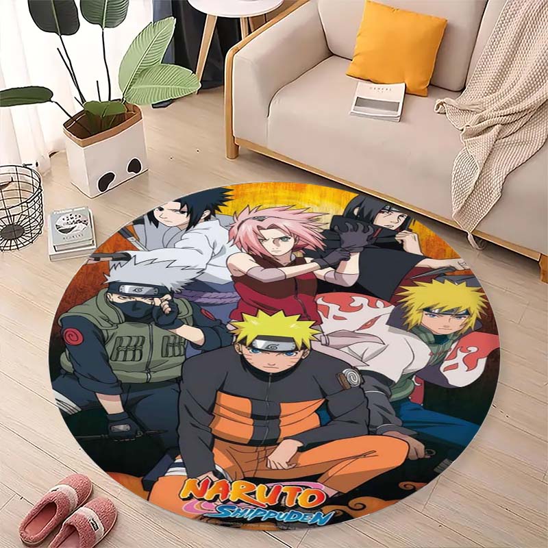 Naruto Uzumaki Akatsuki Printed Round Rug Soft Anti-Slip Carpet for Home Bedroom Living Room Gaming Room Dorm Decor