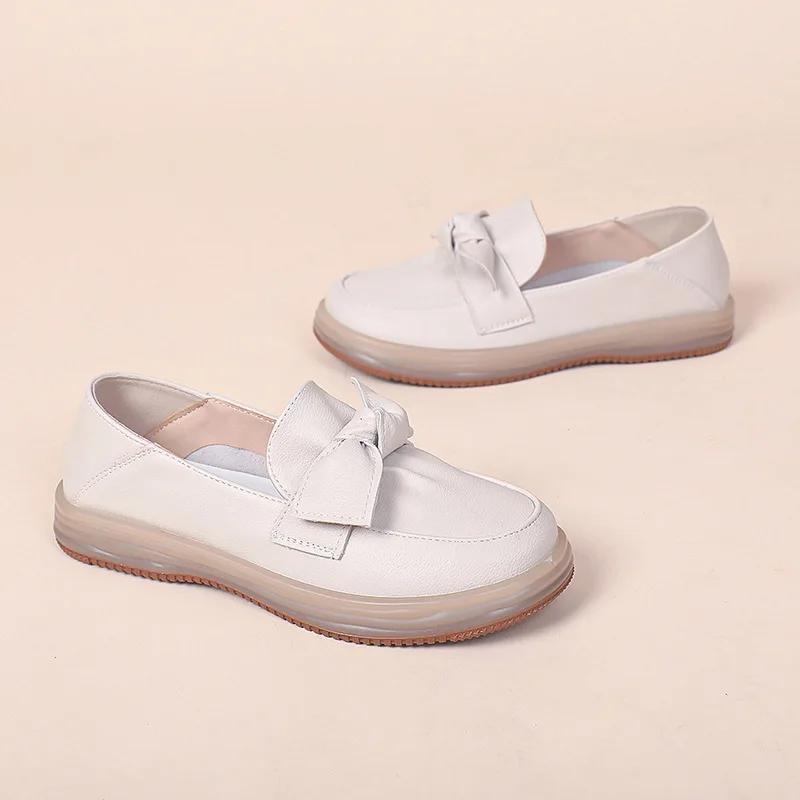New Spring Super Fiber Round Head Bow Flat Shoes Women Fashion Casual Anti Slip Sports Shoes Soft Sole Vulcanized Shoes