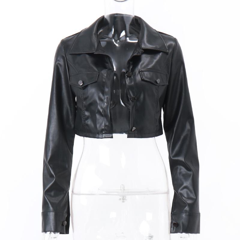 Fashion Street PU Leather Cropped Jacket Women Autumn Fashion Long Sleeve Women's Jackets Tops Winter Black Loose Casual Coats Women Clothing 24805