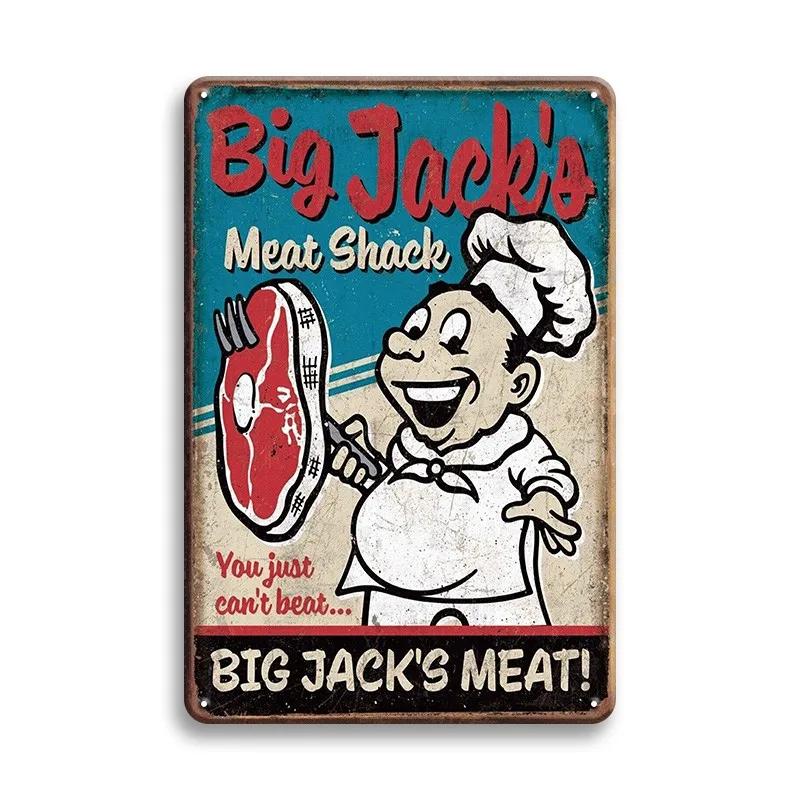 Hot Dog Fresh Hamburgers Metal Signs BBQ Vintage Posters Home Kitchen Wall Decor Iron Plate Painting Fast Food Shop Plaques