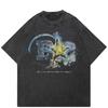 Streetwear Αστέρι Γραφικό Unisex T-Shirt Βαμβακερό Πλυμένο Μαύρο Μπλουζάκι Unisex Τοπ Μπλουζάκια Καλοκαίρι Κοντομάνικο T-Shirt