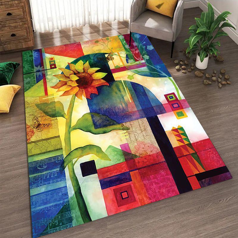 Tapis de Salon Motif Tournesol Résistant à la Saleté et Facile à Entretenir Tapis de Pied Chambre Tapis de Sol Grande Taille