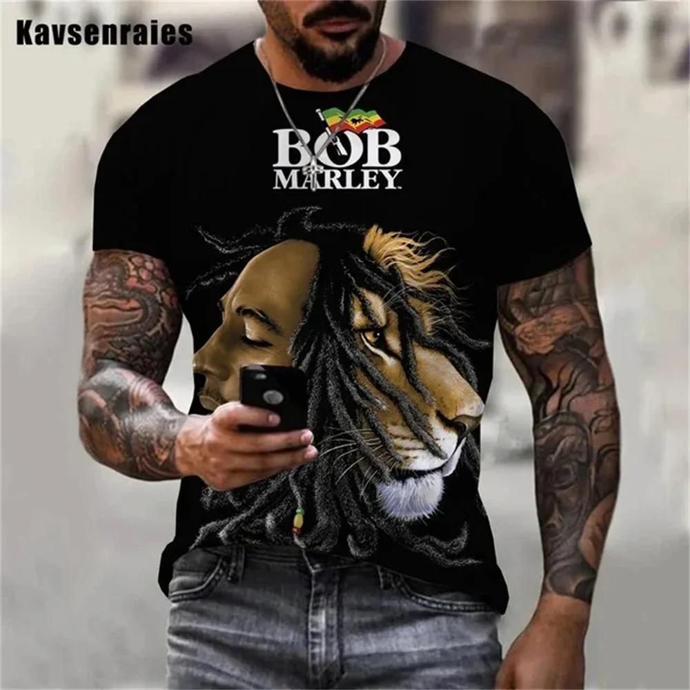 Summer Men's T-shirts Rock Bob Marley 3d Print O-neck Short Sleeve Street Hip-hop Shirt Oversized Tops