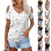Ladies Summer Fashion Casual  Printed Strapless V-Neck Short Sleeve T-Shirt Top