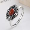 Adjustable Open Ring Men Women Vintage Bohemian Style With Filigree Cutout Design Red Agate Inlay Copper Base Retro