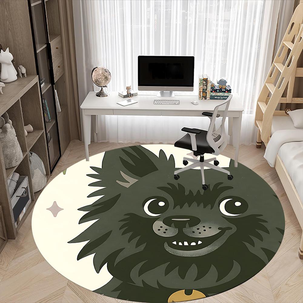 1PC Puppy Moon Office Round Area Rug,  Mat Suitable ForOffice, Under Office Chairs Bedroom Living Room Home Decor, Room Deco