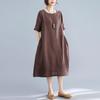 Cotton Linen Solid Vintage Dresses Summer Autumn Clothing Women Casual Mid-length Dress