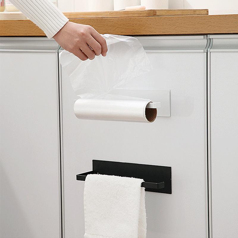 Pie sienas stiprināms virtuves papīra dvieļu turētājs ar plastmasas iesaiņojuma plauktu japāņu stilā