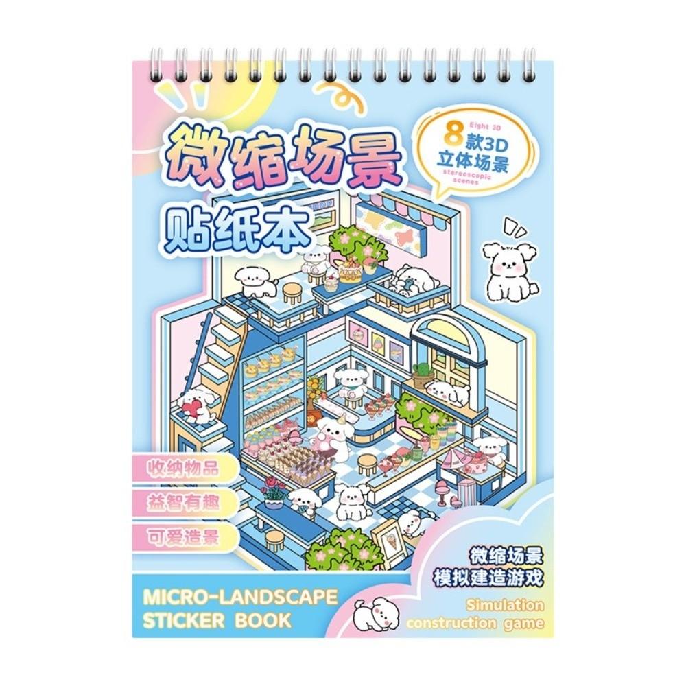 New Cartoon 3D Landscape Sticker Book PET DIY Cabin Scene Pocket Sticker Miniature House Sticker Cabin Scene for Kid