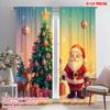 2pcs  2D Plane Printing Popular Curtains Cute Santa Christmas Tree Gifts (3) Durable 100% Polyester Fabric (without Rod)