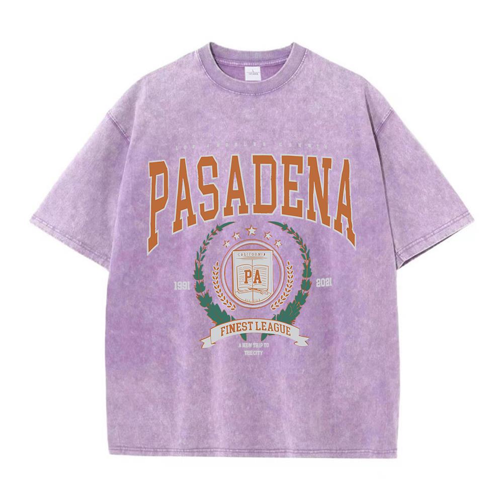 Summer Women Cotton Washed T-Shirts Fashion Design Pasadena Finest League Printed Tops Loose Distressed O-Neck Clothes