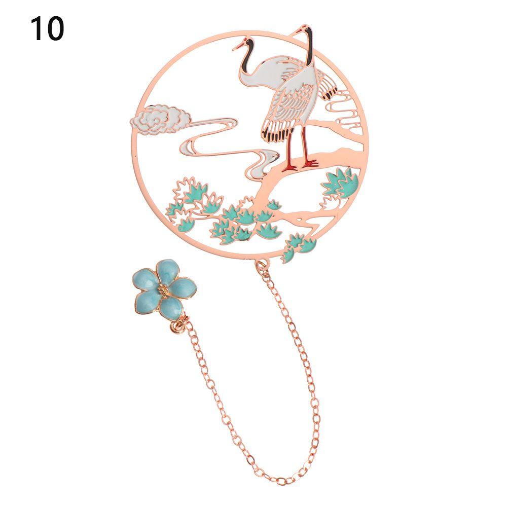 Chinese Style Pendant Koi Peacock Metal Brass Bookmark Group Fan Shape Book Clip Pagination Mark