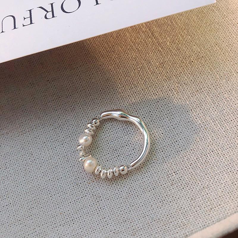 Elegant Women's Geometric Irregular Pearl Elastic Ring - Trendy New Style for Index Finger
