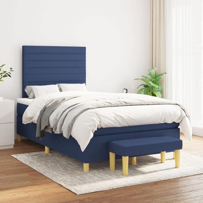 Maison Exclusive - Sommier à lattes de lit avec matelas Bleu 120x200 cm Tissu