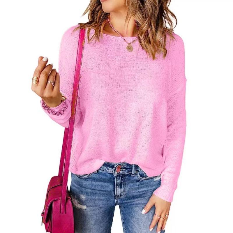 TIFICY Women's Fashion Casual Fall Winter Solid Color Print Long Sleeve O-Neck Sweaters