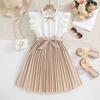 Girls' Summer Dress: Flowy-Sleeve, Color-Blocked, Pleated Princess Dress