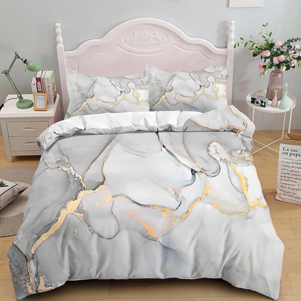 Luxury Black Marble Bedding Set 3D Duvet Cover Set Single Double Twin King Size Teens Adults Bedclothes Soft Polyester Bed Linen