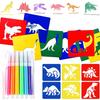6Pcs Dinosaur Painting Stencils with 6Pcs Mini Markers Washable Plastic Template Set DIY Art Craft for Classroom  ZSY