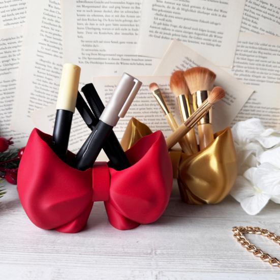 Cute Bow Toothbrush Holder Makeup Brush Organizer Bow Shaped Brush Stand Comb Pen Pencil Container for Bathroom Vanity Countertop