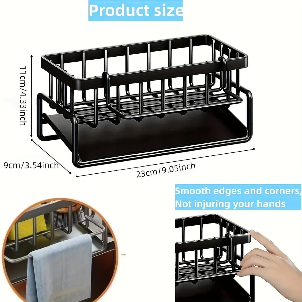 Carbon Steel Sink Storage Basket - Space-Saving Organizer for Sponges, Brushes, Towels - Ideal for Kitchen, Bathroom Use, Kitchen Sink Accessories