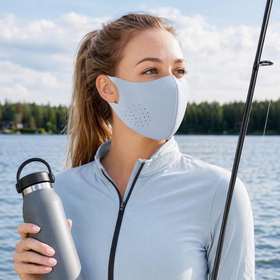Soft Ice Silk Face Guard, Half Face Sun Protection Neck Cover, Breathable Holes Face Shield with Elastic Ear Loop for Outdoor Women Cycling Hiking