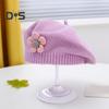 Girls Winter Hat Flower Decor Knitted Elastic Anti-slip Children Painter Cap Photo Prop Daily Outdoor Travel School Shopping Headwear
