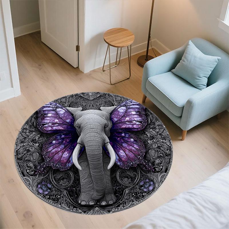 Elephant pattern round rug,Carpet Rug for Living Room Bedroom Playroom ,Non-slip Floor Mat,Holiday Gifts and Birthday Gifts.
