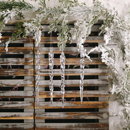 12 Pcs Acrylic Icicles Christmas Ornaments Clear Crystal Icicle Christmas Tree Hanging Decorations for Xmas