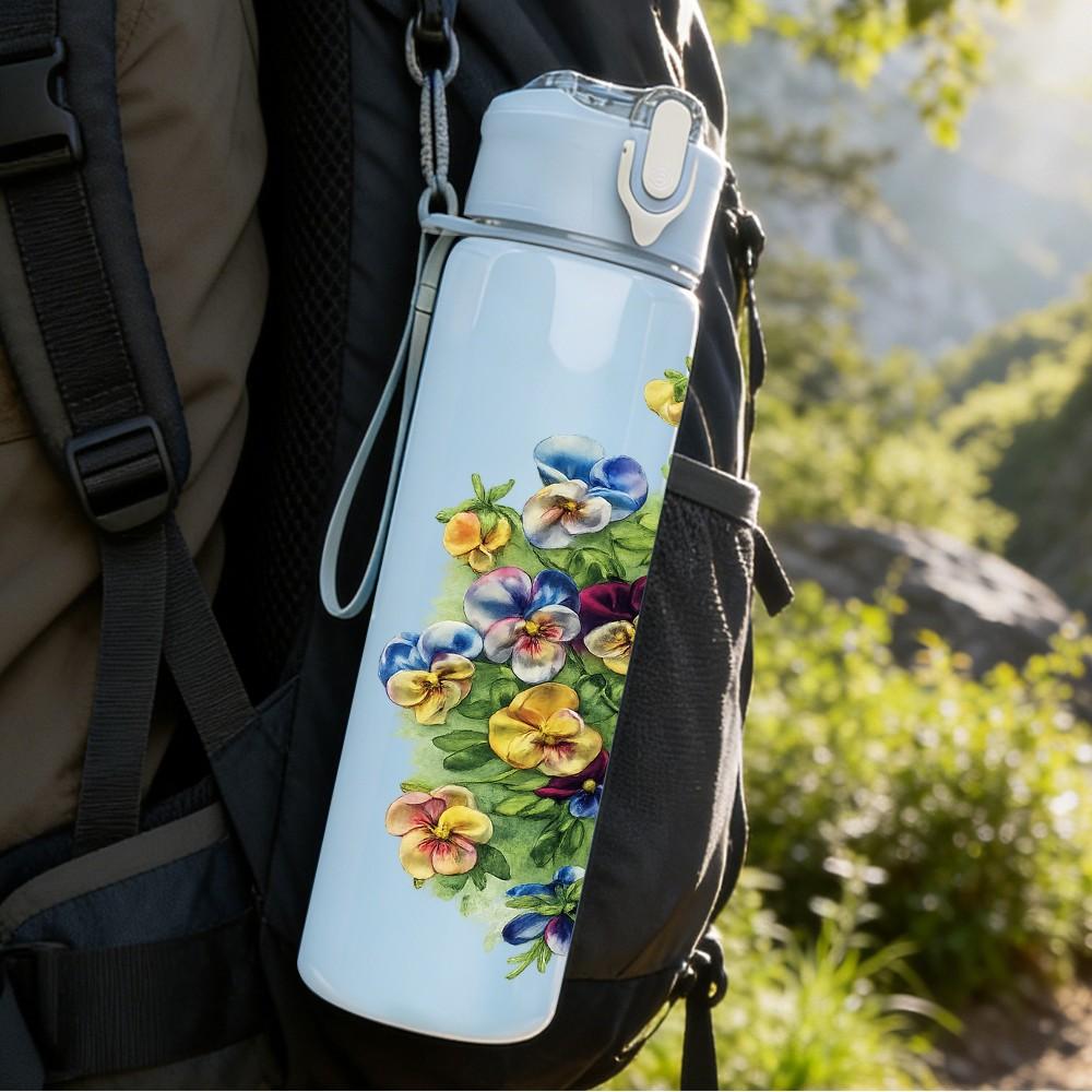 1PC Lush Green Bush Floral Bouquet Print 750ml Color Plastic Sports Water Bottle Leakproof Flip Straw Lid Suitable for Sports Office Home Use