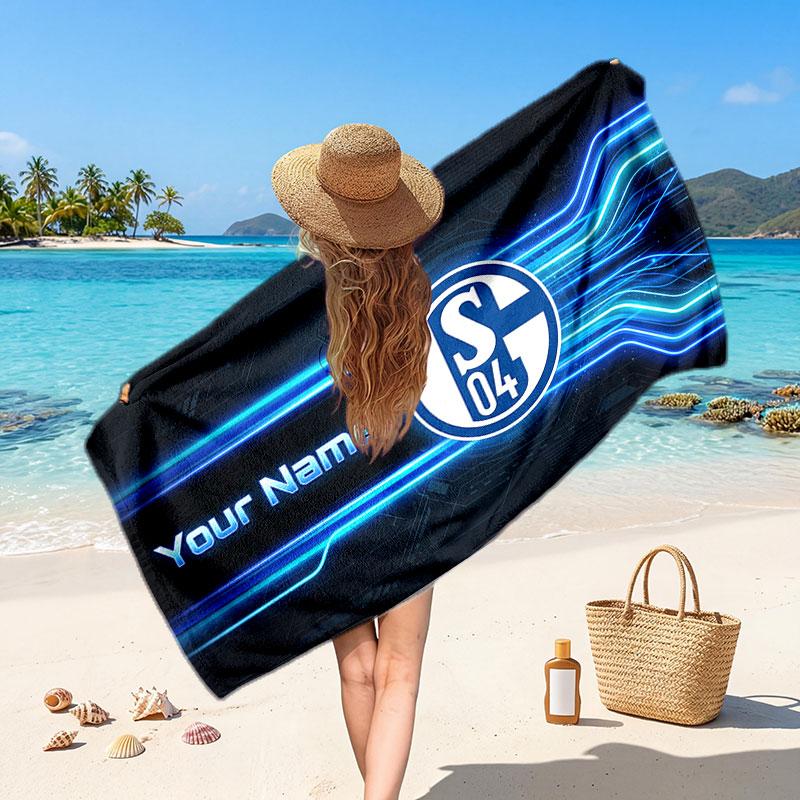 Asciugamano da Spiaggia Personalizzato FC Schalke 04, Stampa Testo Nome Personalizzato, Asciugamano Morbido ad Asciugatura Rapida con Logo Calcio, Regalo per le Vacanze