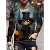 Men Long Sleeve T‑Shirt Scarecrow Pumpkin Castle 3D Print Halloween Party Gothic Casual Top