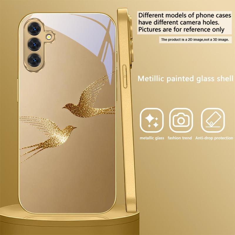 Goldener fliegender Vogel Für Samsung A 31 32 A33 A34 35 14 A15 13 A16 25 26 50 52 53 54 55 56 70 71 72 73 Goldene Glas-Handyhülle