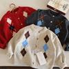 Children'S Sweater Autumn New Boys Retro Rhombus Knitted Cardigan Baby Girl Spring And Autumn Clothes