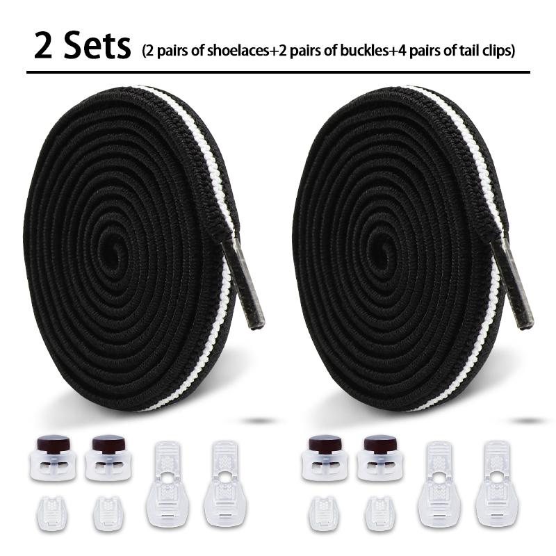 2Pair Elastic Shoe Laces Round Snap Lock Flat Shoelaces Without Ties Kids Adult Quick Shoelace Shoe Accessories