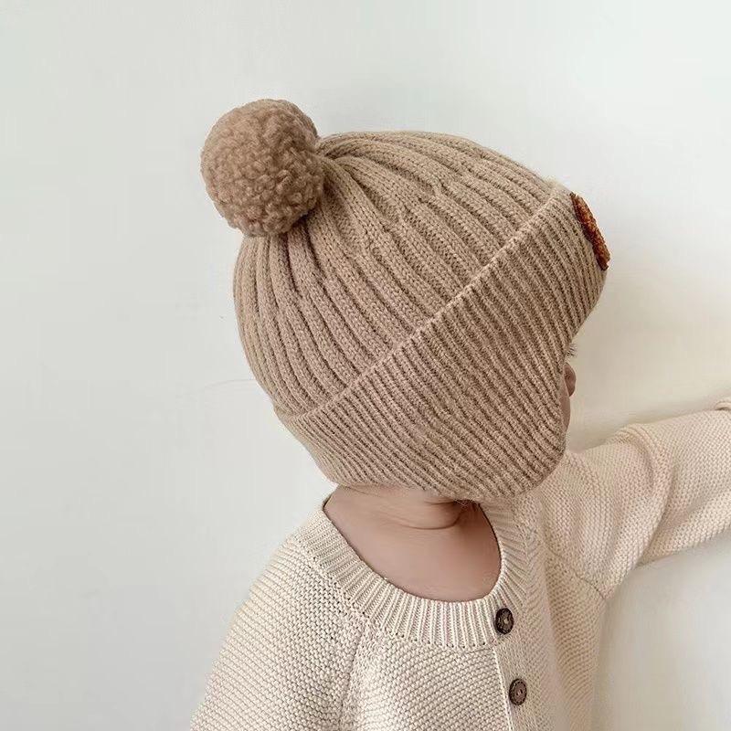 Chapeau de bébé Mignon Ours Tricoté Cache-oreilles Hiver pour Enfants Épais Chaud Laine Chapeau Coréen pour Bébé