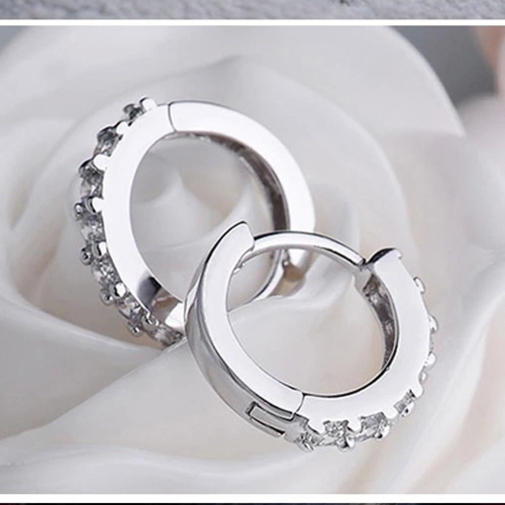 Lady Fashion Rhinestone Jewelry Dangle Ear Studs Silver Plated Crystal Hoop Earrings