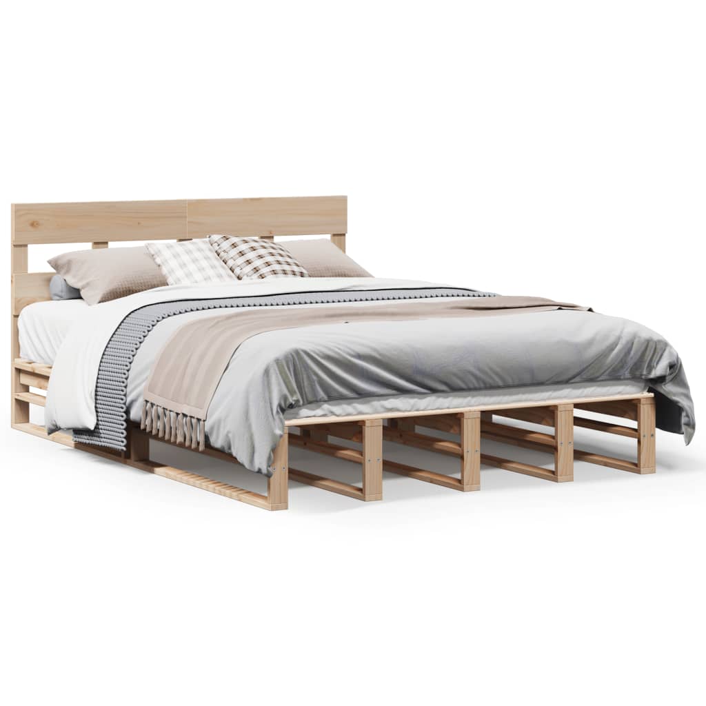 Solid Wood Bed Frame Without Mattress 140x190 Cm Pine Wood