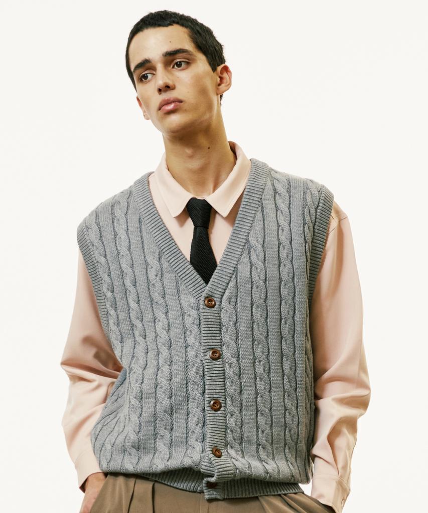 SSY Sunday Cable Knit Vest Cardigan Gray