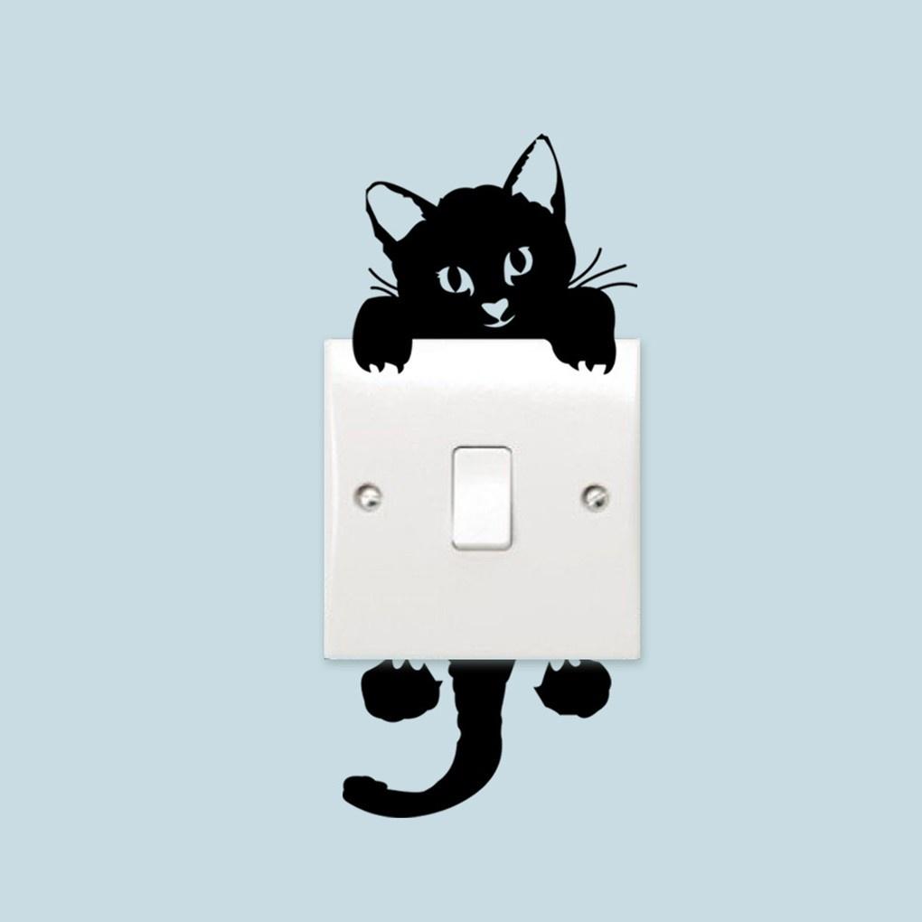 DIY Cute Black Cat Switch Wall Decal Wall Stickers For Home Decor