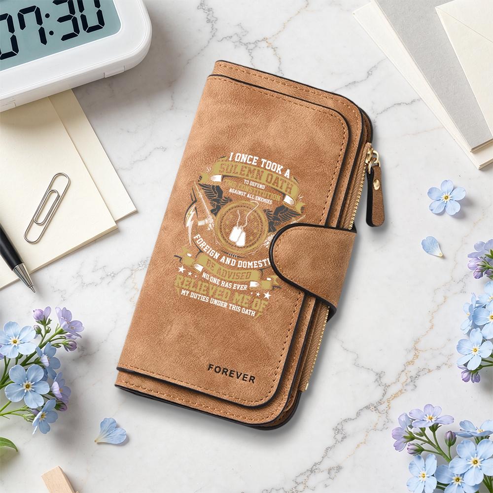 Veteran Oath Themed Long Wallet Fashion Casual Large Capacity Card Holder Daily Use Durable Purse