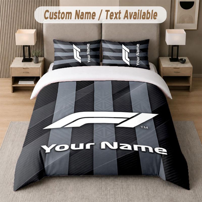 Custom Bedding Set F1 Pattern, Print Name Text 1 Duvet Cover Plus 2 Pillowcases Home Textile