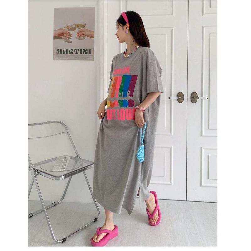 Women's Summer New Loose Short-sleeved Long T-shirt Dress Belly-shading Thin Large Size Nightgowns