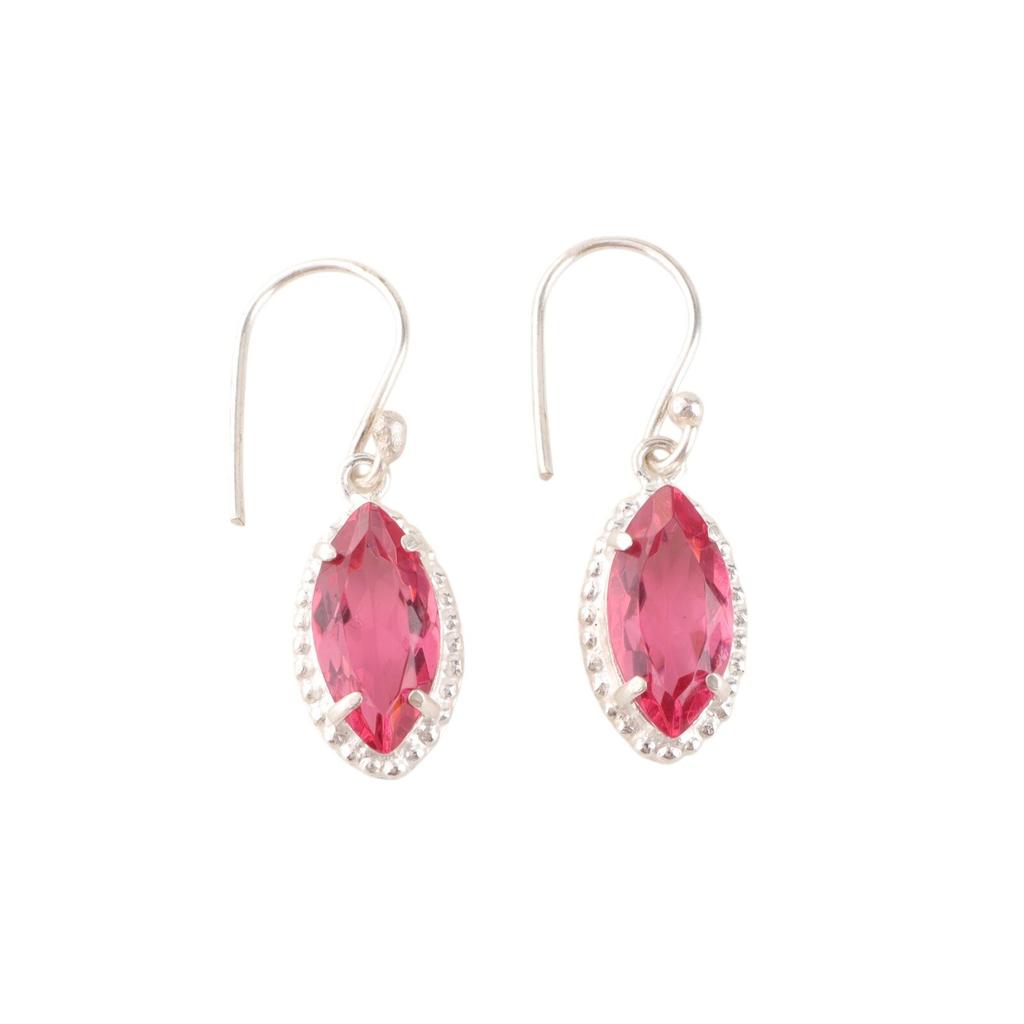 Natuurlijke Roze Toermalijn Edelsteen 925 Sterling Zilver Handgemaakte Oorbellen 1,4" EE-169-9